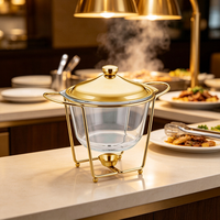 Chauffe-Plat Buffet FLEY avec Plat de Service Rond en Verre, Cadre Doré et Chauffage à l'Alcool pour l'Approvisionnement des Restaurants