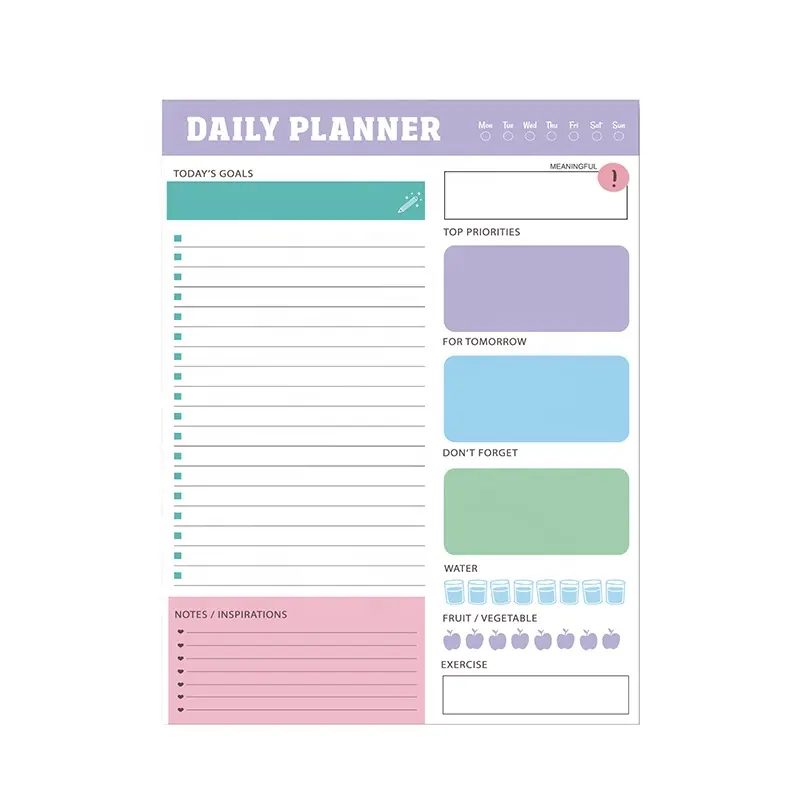 Bloc de notas del planificador diario-Planificador de caja de tiempo, Bloc de planificación de lista de tareas de escritorio-5,8x8,2 pulgadas-Hojas sin fecha
