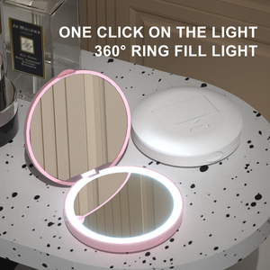 Mini 2X hai mặt túi ví LED cầm tay kính lúp thủy tinh cầm tay cá nhân thắp sáng gương mỹ phẩm cho trang điểm - Product Image 5