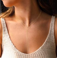 Collar de Clavícula en Forma de Y, Minimalista, Resistente al Agua, al Deslustre y a la Decoloración, de Acero Inoxidable Chapado en Oro de 18K, con Cuentas de Clip