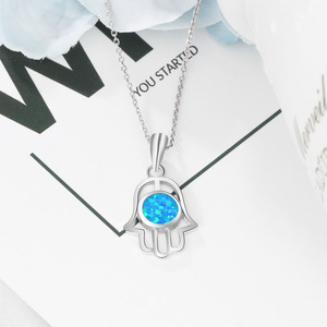 Factory wholesale Fashion S925 Sterling Silver Palm Inlay Blue Opal Pendant Necklaces For Women's jewelry <b>gifts</b> - Product Image 5