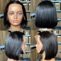 Peluca Bob de Cabello Humano 100% 16A Liso Extremo Ultra Doble Trama Alta Definición Sin Pegamento 13*4 Lace Front Negra para Mujer