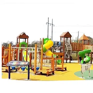 Aire de jeux extérieure pour enfants âge préscolaire, glissière en acier inoxydable, aire de jeux extérieure en bois pour enfants