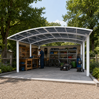 Abri d'atelier extérieur en aluminium le plus vendu avec toit en polycarbonate arqué |   Abri de travail couvert pour le rangement d'équipements de jardin