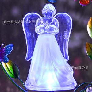 Lampe solaire de jardin en forme d'ange, piquet en acrylique avec décor de fleurs et de papillons, résistante à l'eau, alimentée par l'énergie solaire pour l'extérieur - Product Image 4
