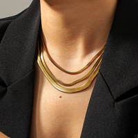 Ensemble collier et bracelet H&C Classic en acier inoxydable plaqué or 18 carats, chaîne à mailles plates en chevrons, 3, 4, 6 mm, pour femmes
