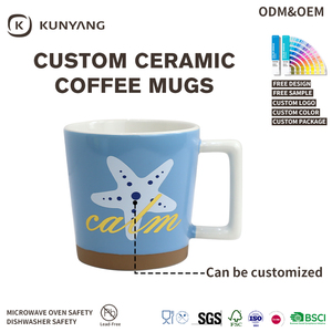 Đại Dương Loạt Tùy Chỉnh Rộng Cốc Gốm engobe Thiết Kế Tương Phản Màu Sắc Men Cốc Trà Gốm Cốc Cốc Cốc Với Vuông Xử Lý - Product Image 4