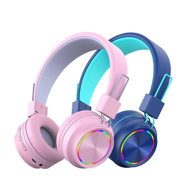 Foldable 85db Limited On-ear Adjustable Headband LED BT5.0 Kids Headset Light up for Laptop Wireless Headphone