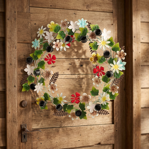 Corona Floral Metálica Rústica Hecha a Mano, Redonda, Decorativa, sin Luces, Paquete Individual - Product Image 4