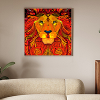 Desain Kustom Cetak UV Lukisan Kaca Modern Seni Dinding Singa Lukisan Kristal Porselen 3D