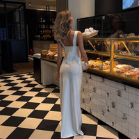 Robe longue en satin blanc uni, col en V, décontractée, respirante, style ODM, luxe léger, élégante