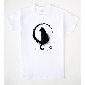 T-shirt Cat Ink bianca unisex per adulti, taglia media, design artistico, girocollo, manica corta, stampa serigrafica - Product Image 1