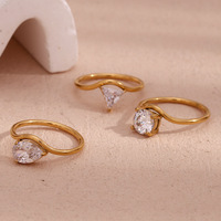 Bague Ondulée de Luxe Léger pour Femme, Style Instagram Europe-Amérique, en Acier Inoxydable Plaqué Or 18K avec Zircon Doré Créé en Laboratoire, Simple