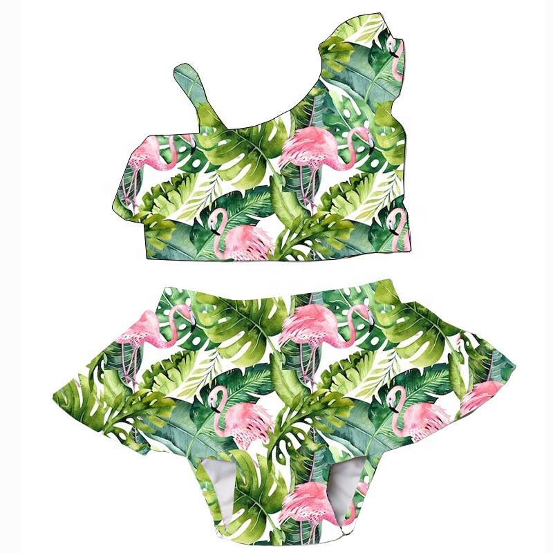 Комплект из 2 предметов с рисунком Фламинго цветочный принт; Купальный костюм для новорожденных; Детская одежда для малышей для девочек, купальный костюм на заказ пляжное Бикини для детей, купальная одежда для маленьких детей