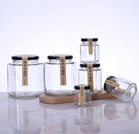 Jelas Polygon Octagon bentuk Jam saus penyimpanan makanan kaca madu Jar dengan logam Lug tutup 45 60 85 100 180 280 380 500 730ml