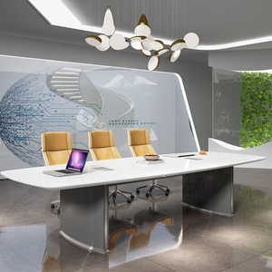 OEM ODM Customized <b>Large</b> Luxury White Office Meeting Table Modern Design With Wood and Steel for Boardroom Conferences - Product Image 3
