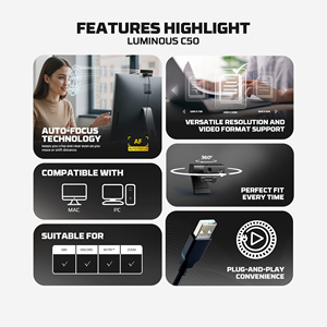 Fantech C50 Mini <span class=keywords><strong>Webcam</strong></span> Full <span class=keywords><strong>HD</strong></span> 2k avec microphone antibruit et couvercle pour ordinateur portable Caméra de mise au point automatique USB de bureau pour PC - Product Image 6