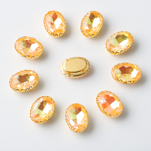 Zhubi 10*14mm or griffe ovale strass Borealis effet Hot Fix main coudre sur strass pour bricolage faisant des vêtements de mariage - Product Image 6