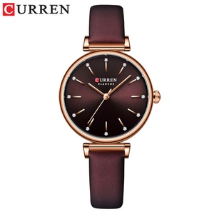 Montre à quartz tendance pour femme avec logo personnalisé 9081, bracelet en cuir véritable, verre à aiguilles, boîtier en alliage simple et résistant à l'eau - Product Image 5