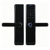Cerradura Inteligente Biométrica Negra E-515 con Manija, Huella Dactilar, Tarjeta, Código y WiFi para Hogar, Oficina y Hotel