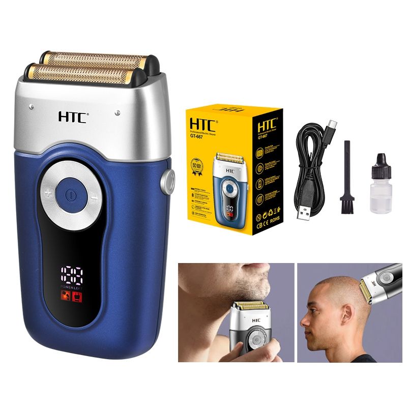 HTC GT-667 Electric Razor for Men - Rechargeable Twin Blade