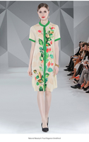 Robe tunique midi à col mandarin uni avec ourlet plissé, ensemble pantalon vert, tenue décontractée de printemps, tricotée en coton couleur bonbon