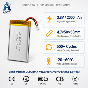 Batterie Li-Polymère Rechargeable Haute Tension 3.8V 2000mAh 475053 Taille Personnalisée pour Appareil Médical et Banque d'Alimentation – Vente Directe Usine - Product Image 1