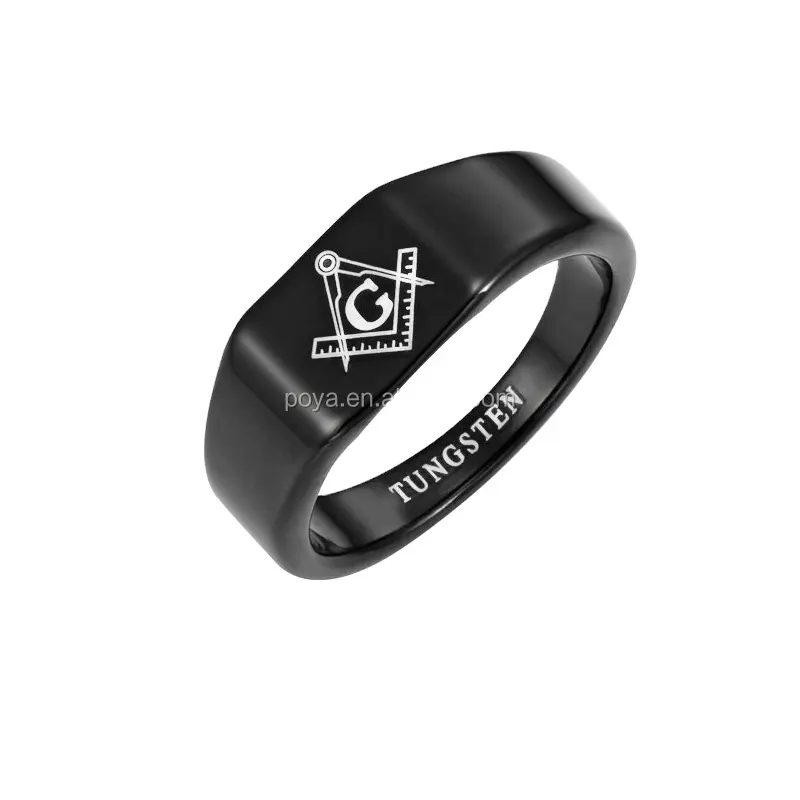 POYA Schmuck Herren Schwarz Hartmetall Latin Gravur Freimaurer Ring