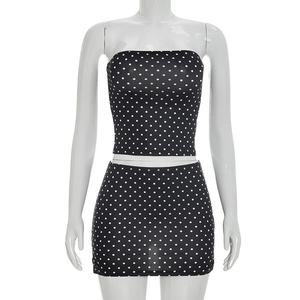 Viviblook D26ST233 Conjunto de Dos Piezas para Mujer, Top Corto sin Mangas con Estampado de Lunares, Ajustado y Sexy, y Minifalda con Abertura - Product Image 3