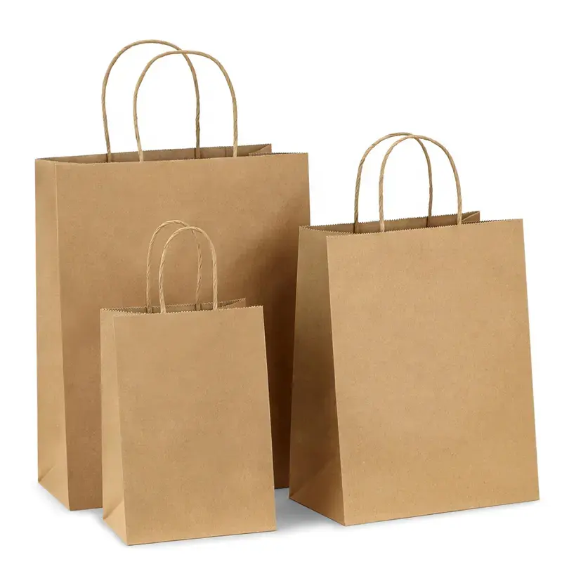 Medium Plain Brown Bulk Kraft Paper Bags with Handles for Favors Grocery Retail Party Birthday Shopping Business Goody Craft