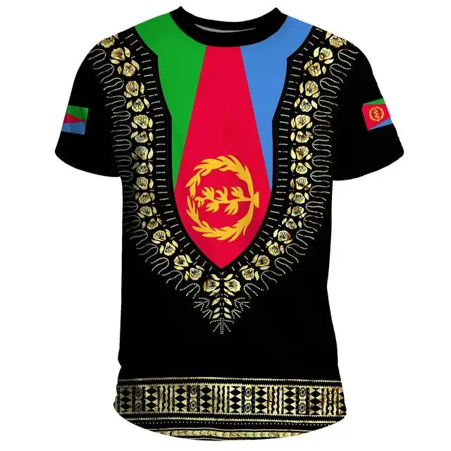 Oversized Tshirt Wholesale Men Africa Eritrea County Flag Native Tribal Print Top Tee Short Sleeve Casual Shirt Streetwear Style