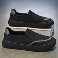 Chaussures décontractées rétro personnalisées pour homme, respirantes en toile et maille, noires, à enfiler, style baskets paresseuses en PVC