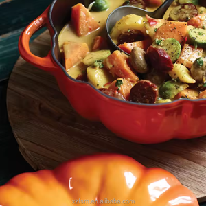 Marmite hollandaise en <span class=keywords><strong>fonte</strong></span> de Noël, durable, avec revêtement émaillé antiadhésif, pot à ragoût en forme de citrouille avec couvercle métallique, ustensiles de cuisson en <span class=keywords><strong>fonte</strong></span> - Product Image 2
