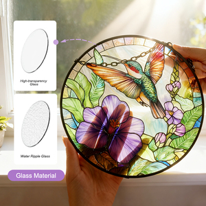 Attrape-soleil en verre teinté avec colibri vert et fleur, décoration de fenêtre, cadeaux pour maman, amateurs d'oiseaux - Product Image 4