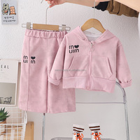 D868 Ensemble deux pièces décontracté pour filles, style automne, mode décontractée, avec sweat à capuche, cardigan et pantalon droit, tailles 3T 4T, assortiment