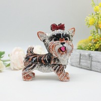 Boîte à bijoux en émail de chien persan, peinte à la main, mignonne, avec charnière, statue d'animal décorative, cadeau de Noël pour enfants