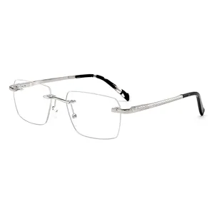 Wholesale Newest Fashion Rimless Optical Glasses Blue Light Blocking Clear Business Rimless Eyewear For Men