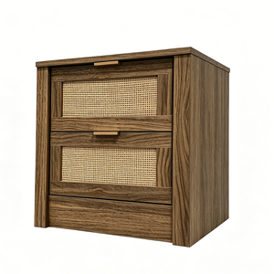 Nordic <strong>Rattan</strong> Weave 2 Drawer <strong>Bedside</strong> <strong>Table</strong> Modern Particleboard Natural Tone Nightstand Home Furniture Wooden Drawer - Product Image 5