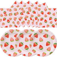 Biologisch afbreekbare, op maat gemaakte fruitprint wegwerp serviesset van papieren borden, bekers, servetten en bestek voor verjaardagdecoratie