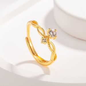 Women's Simple Stylish Gold Plated Real Zircon <b>Crown</b> Open <b>Ring</b> European American Trendy Niche Versatile Fashion Wedding Party - Product Image 2