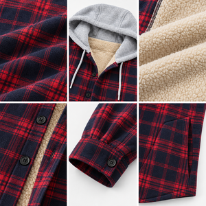Chemise-veste en flanelle à <span class=keywords><strong>carreaux</strong></span> pour homme, doublée en sherpa, à capuche, chaude, décontractée, boutonnée, pour l'hiver - Product Image 2