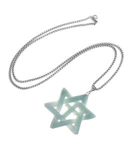 Colgante de Jadeíta Natural con Diseño de Estrella Hexagonal y Cruz, Plata S925, Clásico, Moderno, Unisex - Product Image 1