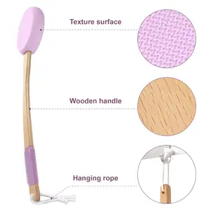 Welcome OEM/ODM Wood Body Lotion Applicator Brush With 1 Long Handle And Pads