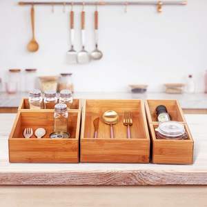 Organizador de cajones de bambú para cubiertos, organizador de cajones de cocina de bambú para el hogar y la oficina, 5 piezas - Product Image 3