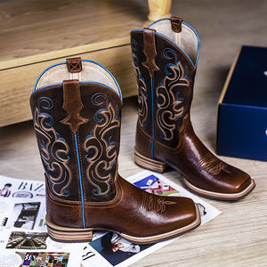 Botas Vaqueras de Cuero Genuino a la Moda para Mujer con Construcción Goodyear Welt y Punta Cuadrada, Botines Planos Estilo <span class=keywords><strong>Western</strong></span> para Trabajo - Product Image 6