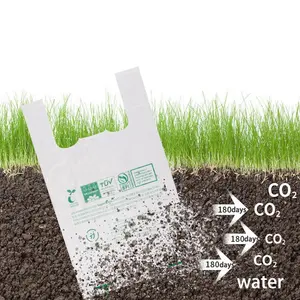 Bolsas de camiseta biodegradables de plástico orgánico PLA, respetuosas con el medio ambiente, para compras