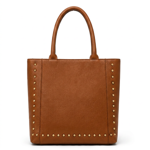 Sac fourre-tout de luxe en cuir véritable clouté pour femme, grande capacité, fermeture magnétique, style anglais, sac à bandoulière - Product Image 1