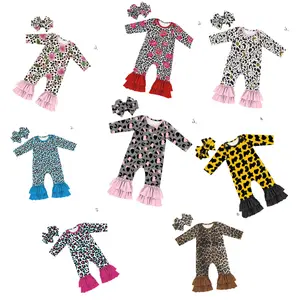 Jumpsuit Satu Potong Bayi Perempuan, Jumpsuit Satu Potong Motif Macan Tutul Lengan Panjang Lucu Baju Bayi Baru Lahir Musim Panas