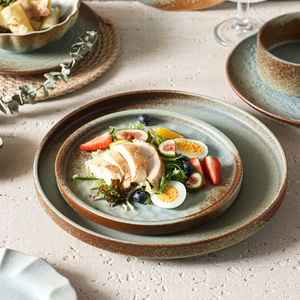 Vintage Kiln Changed Blue Ceramic Dinnerware <b>Sets</b> <b>Serving</b> <b>Dishes</b> Platter Fine Dining Restaurant Porcelain Dinner Plate - Product Image 2