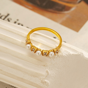 Stainless Steel <b>Ring</b> 18k Gold Plated <b>Titanium</b> Steel Geometric Shape Prong Setting Unisex Gift Jewelry - Product Image 2